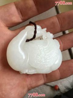 清代和田白玉鸭子压子老挂件